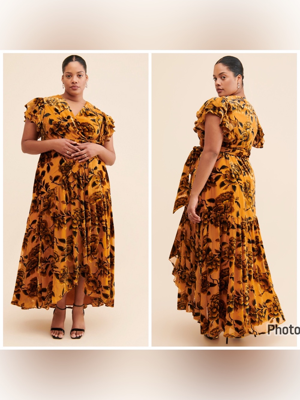 Anthropologie Hutch Zola Velvet Wrap Maxi Dress Yellow Black 2X
